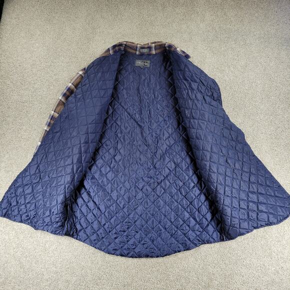 VTG Outdoor Exchange Flannel Shacket M Brown Blue Plaid Buttons Quilt Lined 90s - Picture 5 of 11